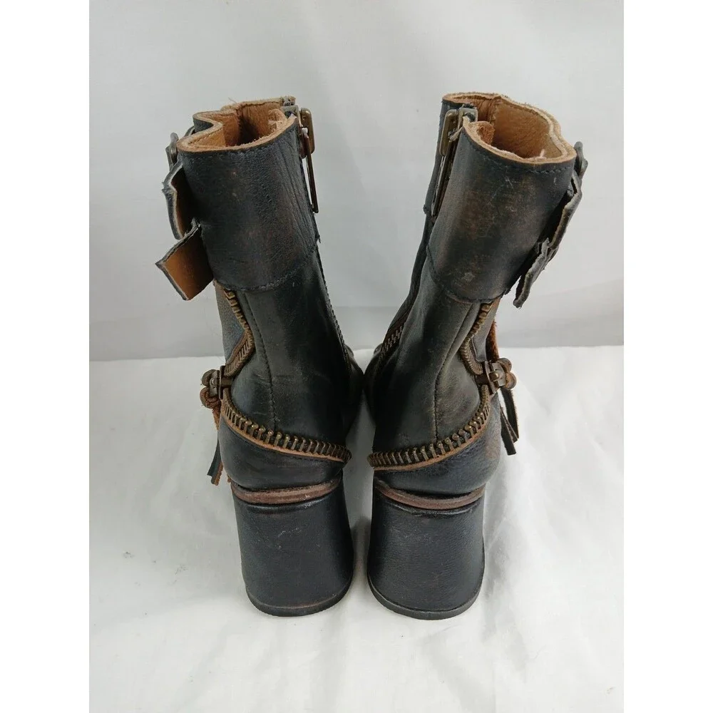 Firebird Zombi Booties Open Toe Steampunk Distressed Boho Women's Size 5 - Picture 3 of 9